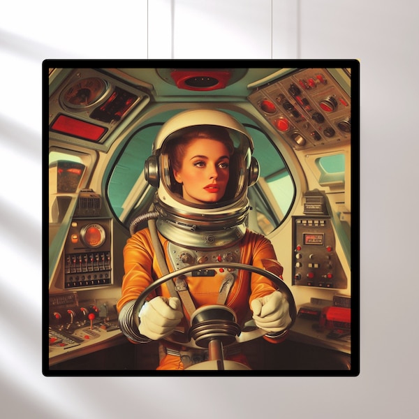 Retro Futuristic Space Art Print | Vintage Astronaut Poster | 1960s Sci-Fi Decor - Astro Girl Next Door Collection,  Christmas Gifts for Him