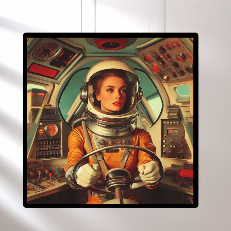 Retro Futuristic Space Art Print Vintage Astronaut Poster 1960s Sci-fi ...