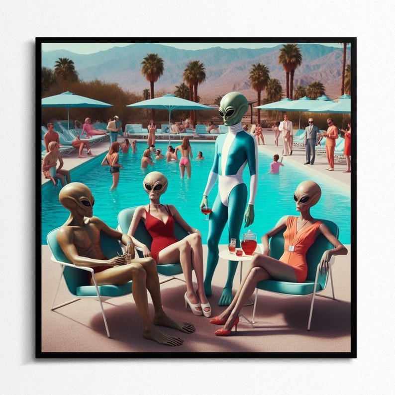 Alien Pool Party Print, Mid Century Modern Wall Art - Etsy