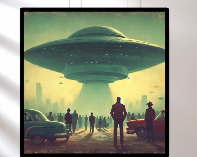 Vintage 1950's Inspired Roswell UFO Sighting, Retro Sci-Fi Art boyfriend  gift, Surreal Wall Art, Sci Fi Gifts for Him