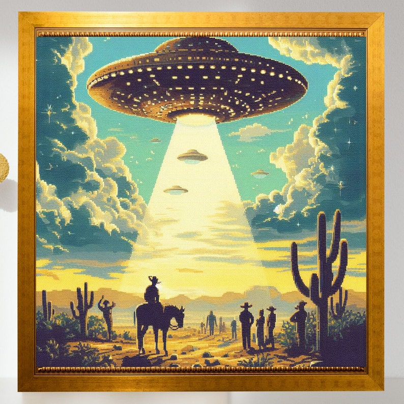 Retro Sci-Fi Art, Trendy Western Cowgirl Wall Art, Vintage 1950's Inspired Roswell UFO Sighting image 5