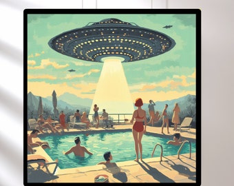 Mid Century Modern UFO Art Print, Retro Atomic Age Sci-Fi Poster