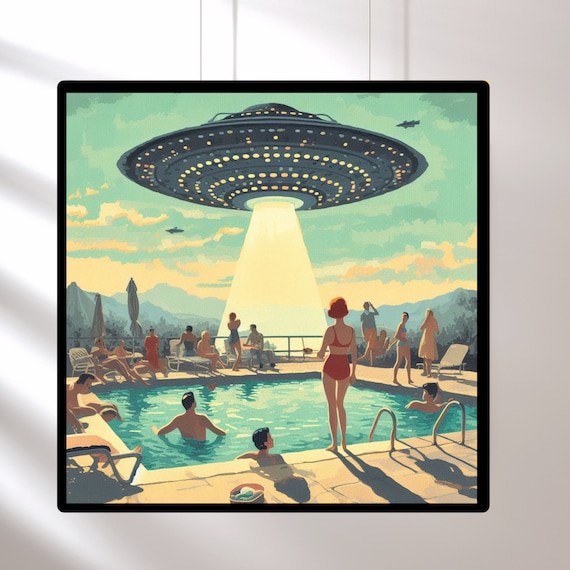 Vintage 1950's Inspired UFO Art, Retro Futuristic, MCM Wall Art, Atomic Age  Poster, UFO Gifts, Poolside Sighting - Etsy