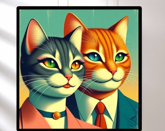 Cool Cat Couple Art Print Series: Perfect Valentine's Day Gifts for Cat Lovers - Feline Valentine