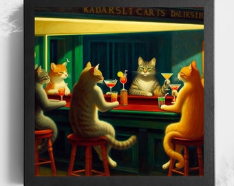 Cats Cocktail Poster, Mid Century Cat Art, Retro Bar Decor, Home Gifts - Cat Mom Gift