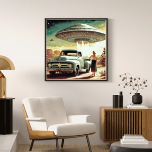 Retro Sci-Fi Art, Trendy Western Cowgirl Wall Art, Vintage 1950's Inspired Roswell UFO Sighting image 3