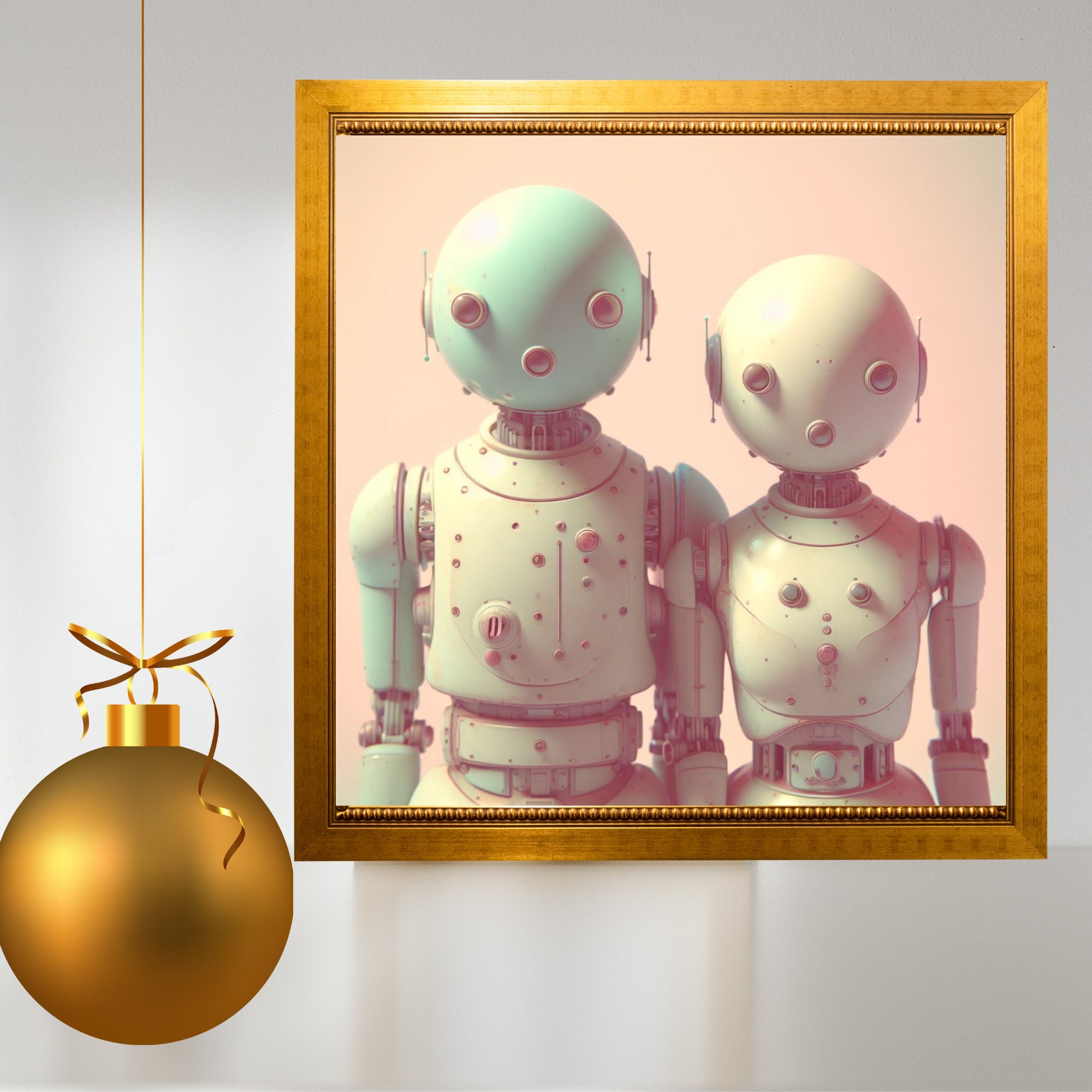 Cute Pink Retro Robot Couple Trendy Wall Art Cool Decor - Etsy
