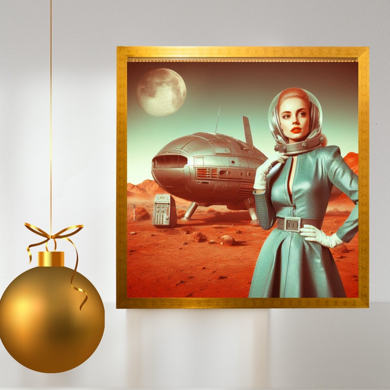 Astro Girl Next Door Collection, Retro Astronaut Woman, Physical Print, 1950s Space Art Print, Vintage Sci-Fi Decor Unique Gifts for Him image 3