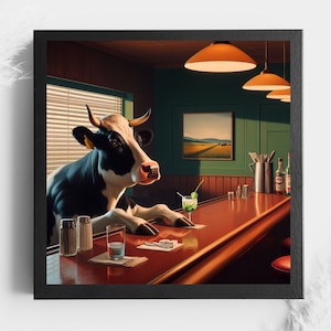 Cow Art Print, Funny Cow Wall Art, Cow and friend at a Bar Drinking, Cocktail Prints, Bar Cart Decor, Gifts for Him cow with margarita