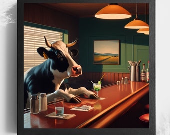 Cow Wall Art, Cows Day Drinking Art, Cocktail Poster,  Retro Bar Decor, Home Gifts