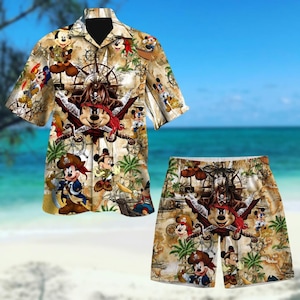 Micky Maus Fluch Der Karibik Schatzkarte Hawaii Hemd, Micky Maus Shirt, Disney Cartoon Hawaii Hemd, Disney Shorts
