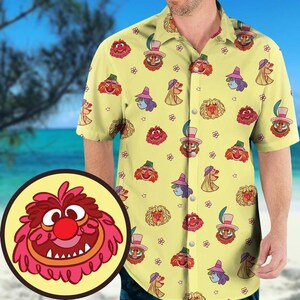 Das Muppets Knopf-Shirt, Kermit Hawaii-Shirt, Muppet Show Shirt, Miss Piggy Shirt, Muppets Geschenk für Fans, Muppets Charaktere Shirt