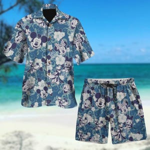 Hawaiiaans shirt Mickey Mouse, herenshort, shirt Mickey en vrienden Button, shirt familie Hawaii, shirt zomer strand, shirt Disney vakantie