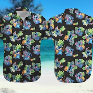 Stitch Hawaiian Shirt, Lilo And Stitch Button Shirt, Disney Movie Cartoon Tropical Shirt, Blue Dog Aloha Shirt, Disneyland Hawaii Shirt