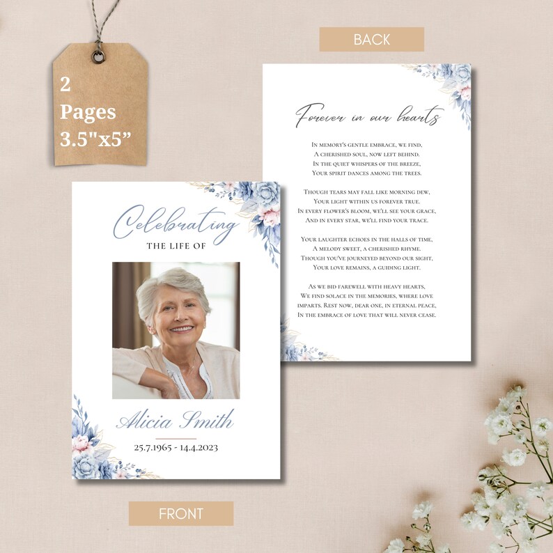 Funeral Prayer Card Template Memorial Prayer Card Template Editable ...