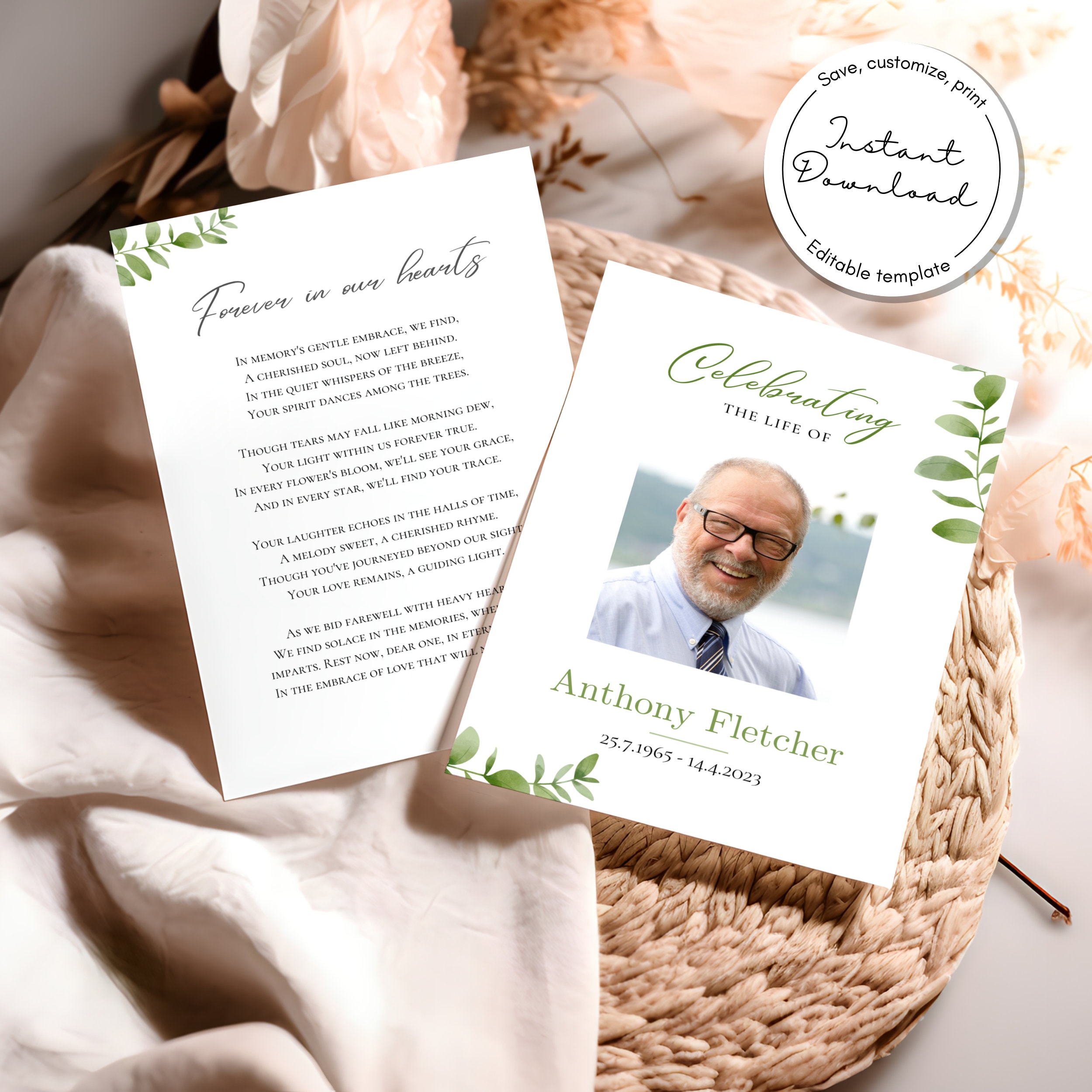 Funeral Prayer Card Template Memorial Prayer Card Template Editable ...