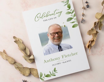 Editable Funeral Program Template Instant Download Obituary Template Greenery Order Of Service Celebration Of Life Funeral Program