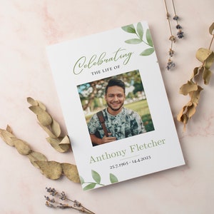 Editable Funeral Program Template Instant Download Obituary Template Greenery Order Of Service Celebration Of Life Funeral Program