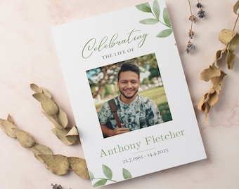 Editable Funeral Program Template Instant Download Obituary Template Greenery Order Of Service Celebration Of Life Funeral Program