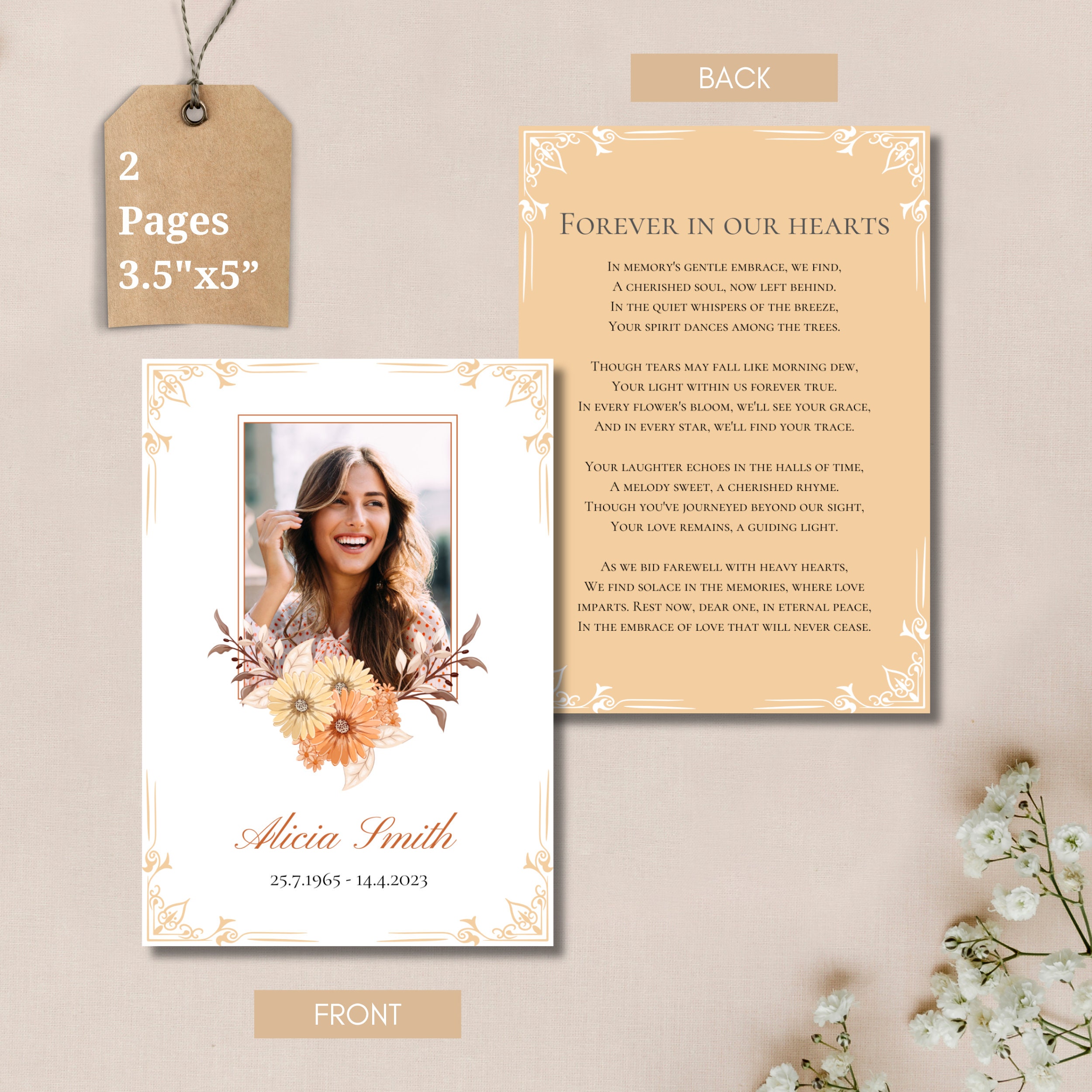 Funeral Prayer Card Template Memorial Prayer Card Template Editable ...