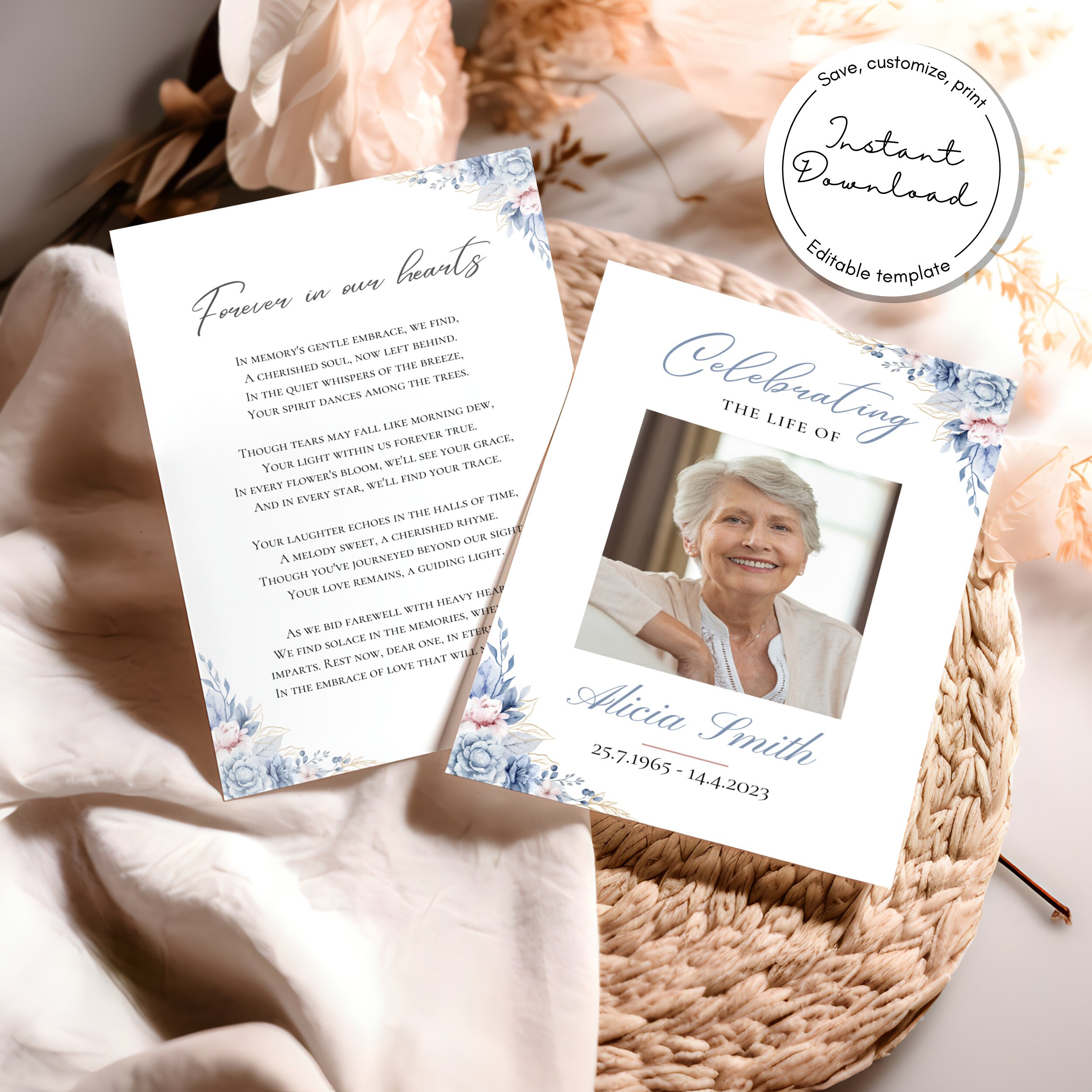 Funeral Prayer Card Template Memorial Prayer Card Template Editable ...