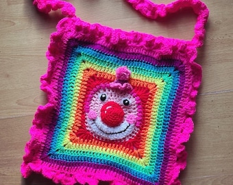 Crochet clown crossbody bag