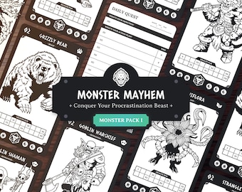 Planificador diario para TDAH: Pack monstruoso I: Lista de tareas de productividad inspirada en el método DND para tus tareas diarias (editable)