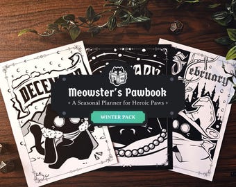 Agenda para TDAH - Paquete de invierno: una agenda acogedora y gamificada con temática de gatos inspirada en Dungeons & Dragons.