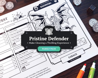 Lista de verificación de limpieza para TDAH (paquete familiar): Un desafío de limpieza gamificado inspirado en DND (editable)