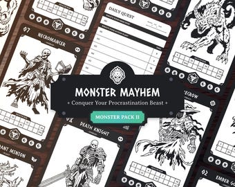 Planificador diario para TDAH: Monster Pack II: Lista de tareas diarias de productividad inspirada en DND (Editable)