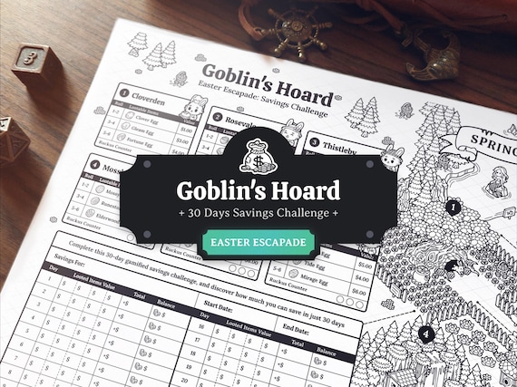 30 Days Savings Challenge - Easter Escapade: A DND-Inspired Savings Game in A4, A5, and Letter Format - Printable