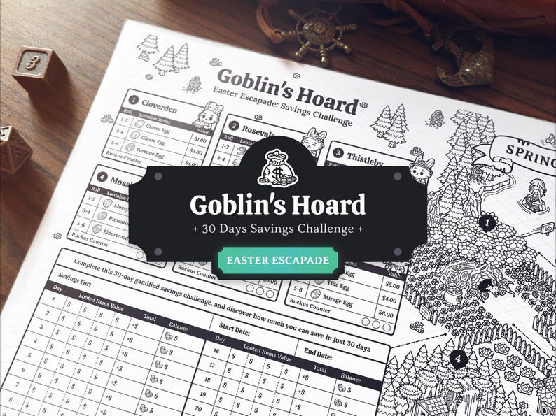 30 Days Savings Challenge - Easter Escapade: A DND-Inspired Savings Game in A4, A5, and Letter Format - Printable image 1