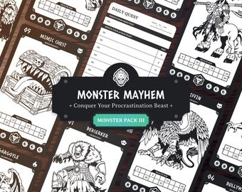 Planificador diario para TDAH: Monster Pack III: Lista de tareas diarias de productividad inspirada en DND (Editable)