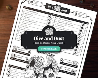 Paquete de inicio del juego de limpieza TDAH D20: Un desafío de limpieza inspirado en DND para tus tareas diarias. Tira las tareas reinventado - Editable