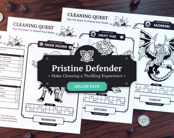 Lista de verificación de limpieza para TDAH (Paquete Deluxe): Un desafío de limpieza gamificado inspirado en DND (Nombre del Juego) - Editable