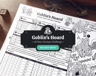 Desafío de ahorro de 30 días - Atraco navideño: Un juego de ahorro inspirado en DND en formato A4, A5 y Carta - Imprimible