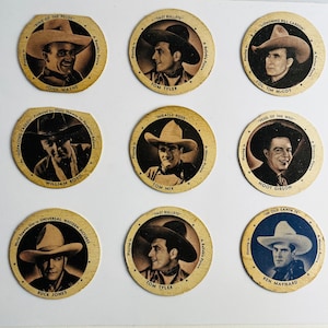 1930s-1950s Ice Cream Lids with Cowboys Actors
