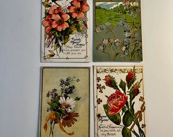 Antique Floral Postcard Lot (4) c