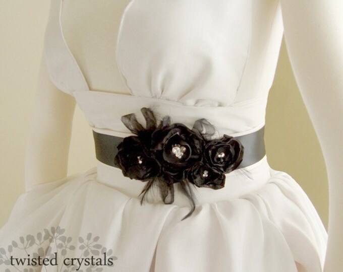 Midnight Black Flower Belt Filled With Swarovski Crystals and Dusted ...