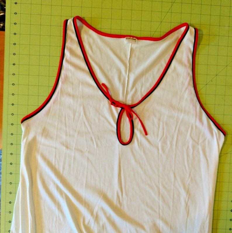 Montgomery Ward Stripe Piping Trim Vtg Sleeveless Long Nightgown 44 Bust LXL