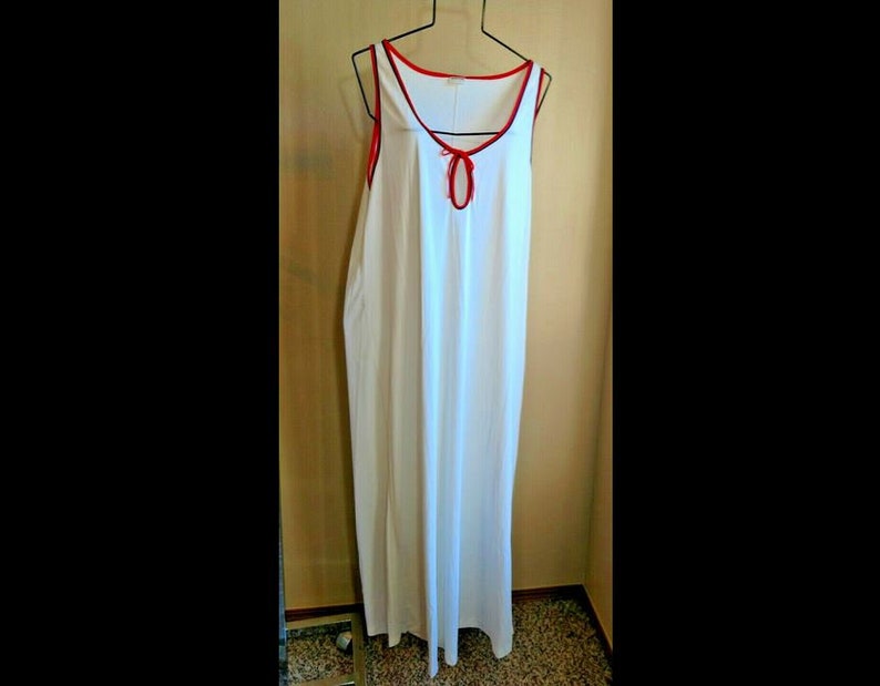 Montgomery Ward Stripe Piping Trim Vtg Sleeveless Long Nightgown 44 Bust LXL