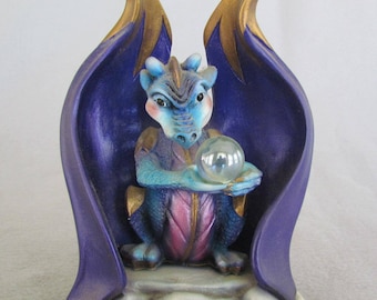 Blue Dragon with large Purple Wings Figurine