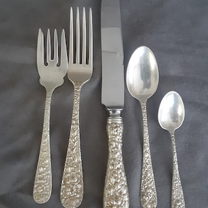 Stieff sterling silver flatware, Rose pattern, service for eight plus serving pieces, 60 pieces in canteen(box)