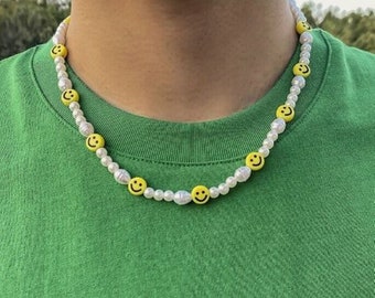 Beautiful Happy Face Pearl Beaded Choker Necklace Women Men Love Jewellery UK