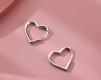 Womens Girls 925 Sterling Silver Love Heart Hoop Earrings Jewellery Gift