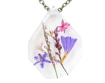 Real Dried Flower Resin Necklace - Ladybird Collection - "Wish"