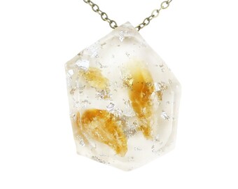 Citrine and Silver Leaf Eco Resin Necklace