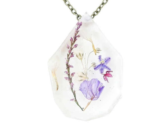 Real Dried Flower Resin Necklace, Terrarium Necklace, Ladybird Collection - "Hope"