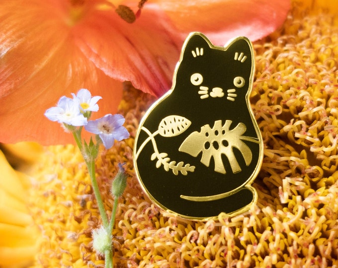 Cat Enamel Pin Cute Chunky Cat Pin Plant Lady Cat Lady House plant Pin Pin for best friend Gift for girlfriend