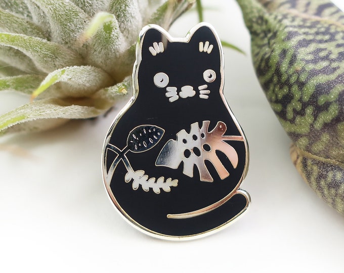 Cat Enamel Pin Cute Chunky Cat Pin Plant Lady Cat Lady House plant Pin Pin for best friend Gift for girlfriend